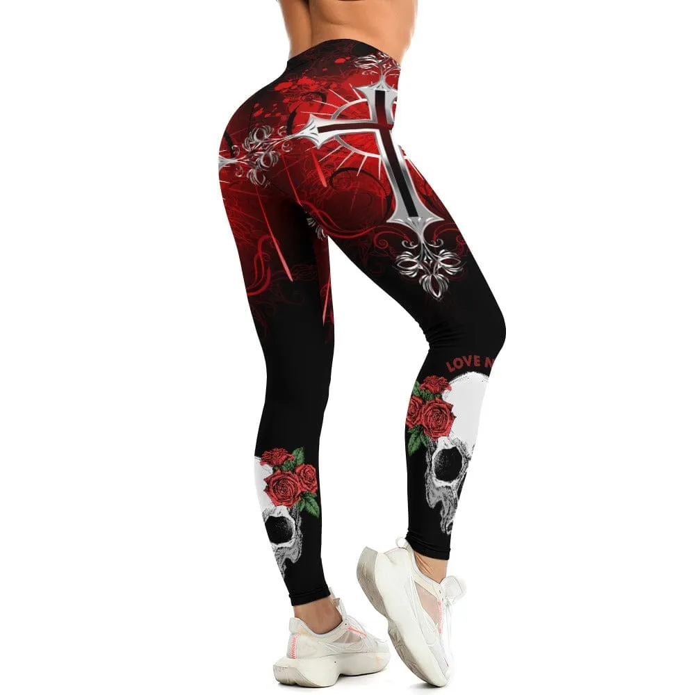 Embrace An Edgy, Sleek Look With Our Ladies Gothic Skull Pattern Yoga Pants