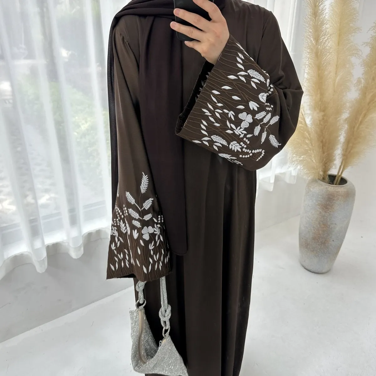Embroidered with Leaves Elegant Abaya (MA088)