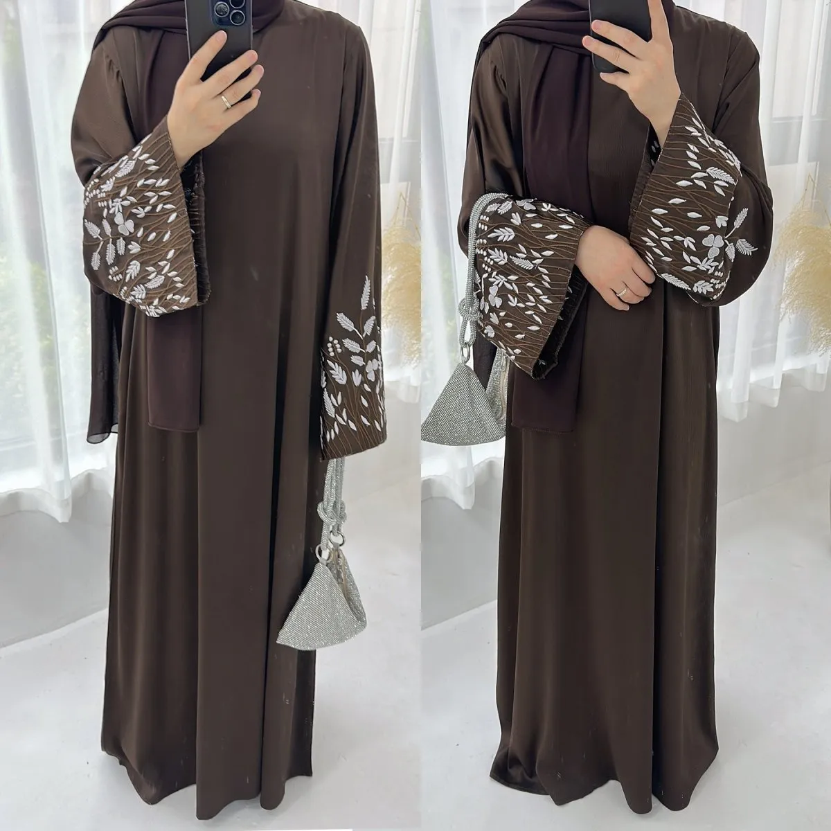 Embroidered with Leaves Elegant Abaya (MA088)