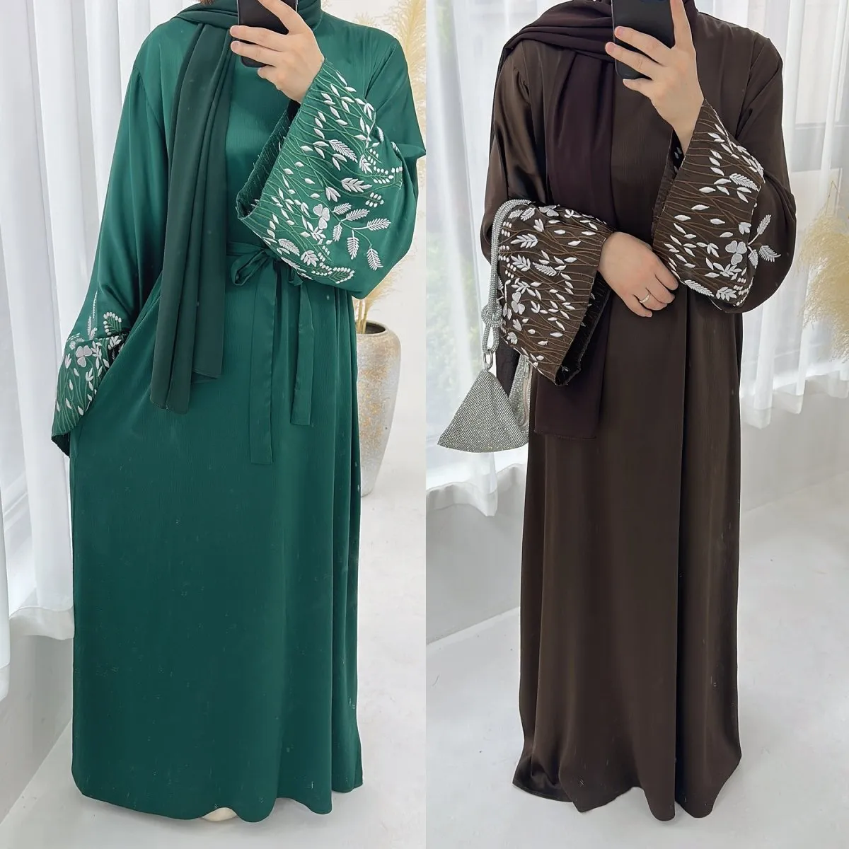 Embroidered with Leaves Elegant Abaya (MA088)