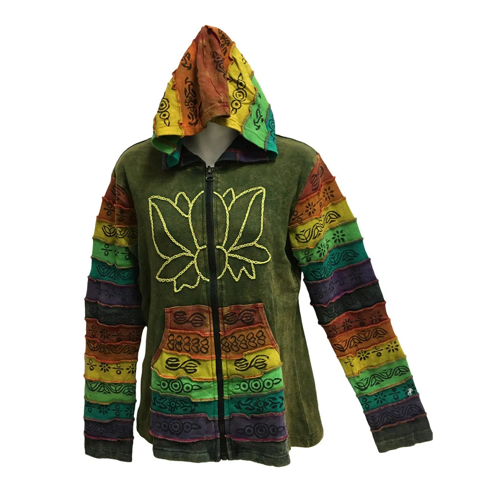 Ethnic Embroidered Stonewashed Designer Cotton Jacket Hoodie Outerwear