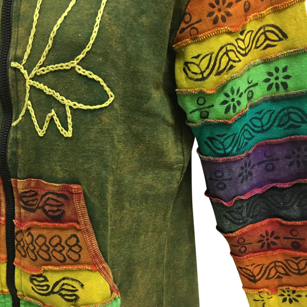 Ethnic Embroidered Stonewashed Designer Cotton Jacket Hoodie Outerwear