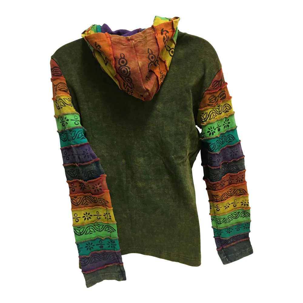 Ethnic Embroidered Stonewashed Designer Cotton Jacket Hoodie Outerwear