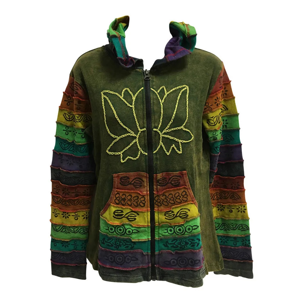Ethnic Embroidered Stonewashed Designer Cotton Jacket Hoodie Outerwear