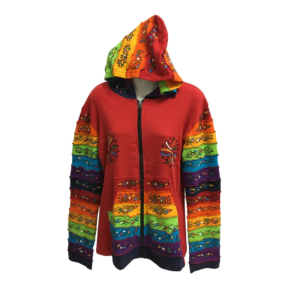 Ethnic Embroidered Stonewashed Designer Cotton Jacket Hoodie Outerwear
