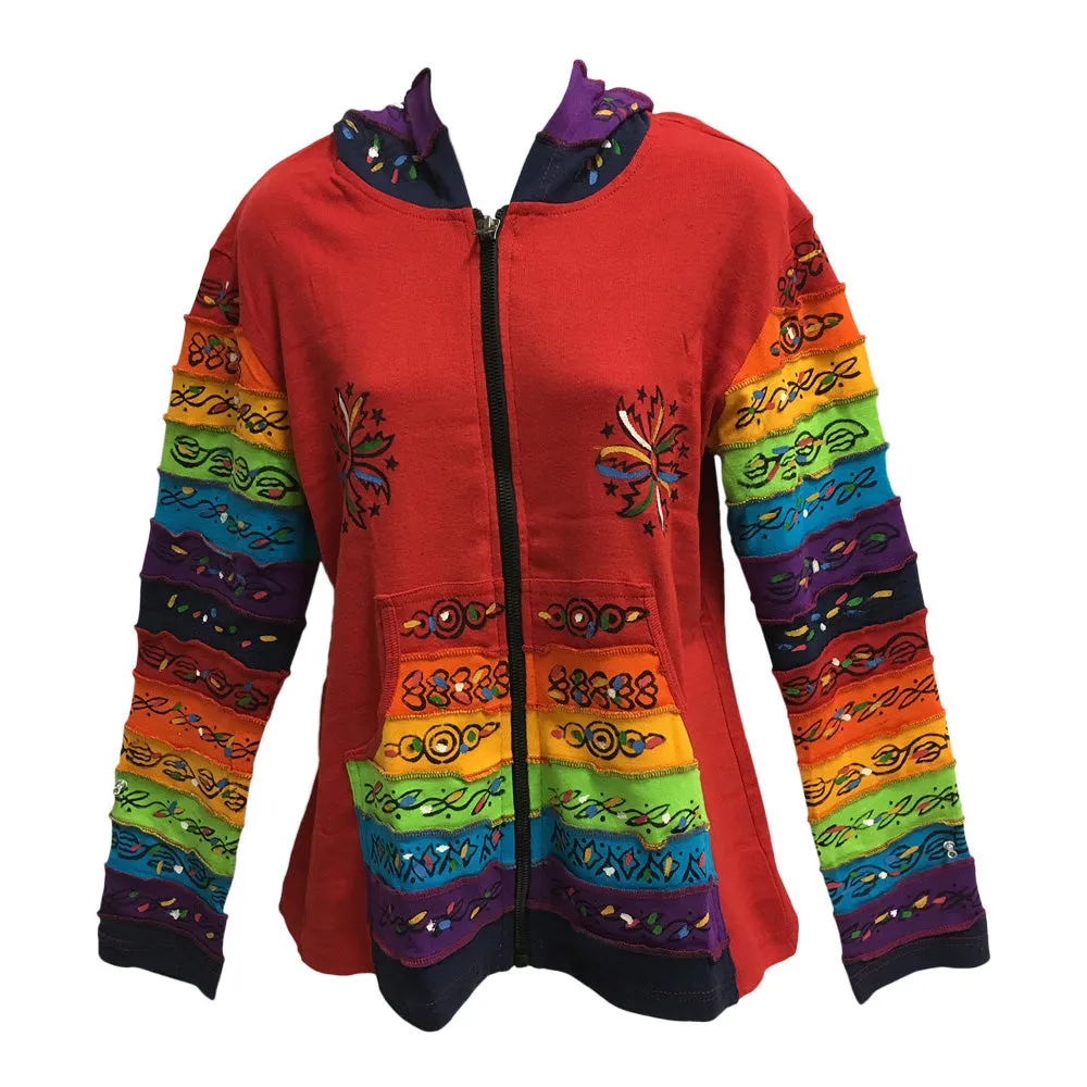 Ethnic Embroidered Stonewashed Designer Cotton Jacket Hoodie Outerwear