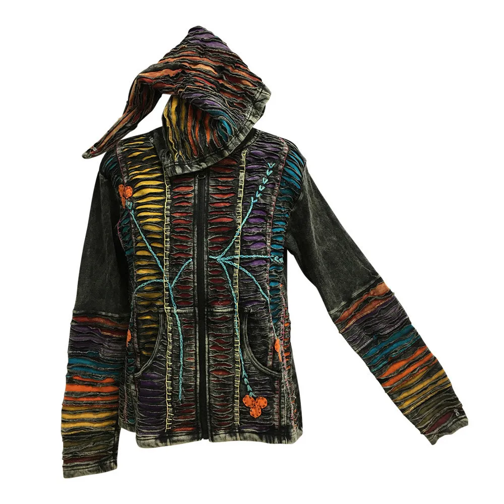 Ethnic Embroidered Stonewashed Designer Cotton Jacket Hoodie Outerwear