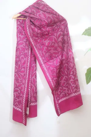 Exquisite Pink Kantha Silk Stole: Hand Embroidered, Pure Bangalore Silk