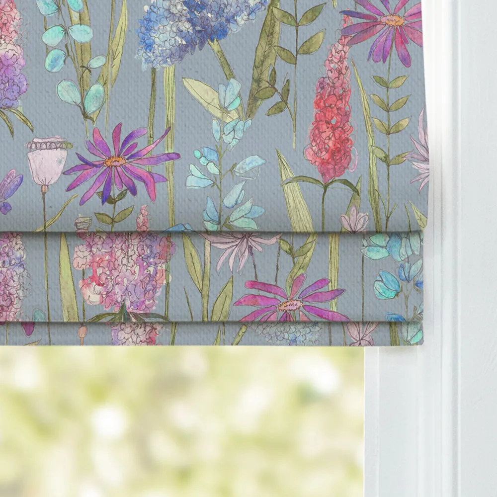 Florabunda Printed Cotton Made to Measure Roman Blinds Bluebell/Natural