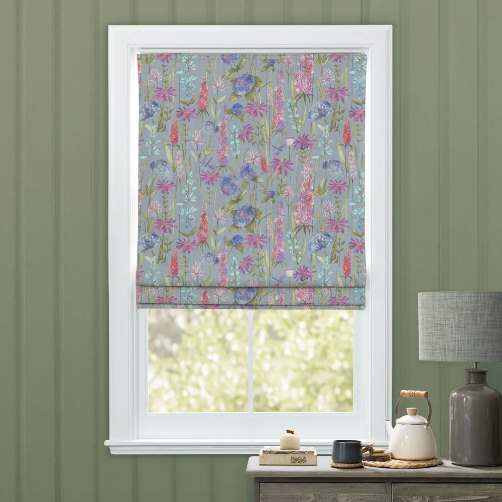Florabunda Printed Cotton Made to Measure Roman Blinds Bluebell/Natural