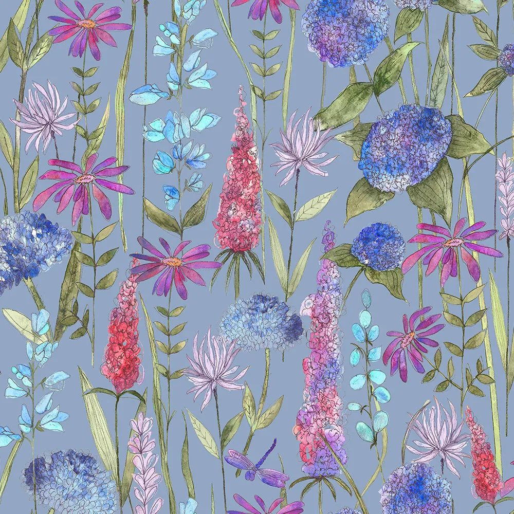 Florabunda Printed Cotton Made to Measure Roman Blinds Bluebell/Natural
