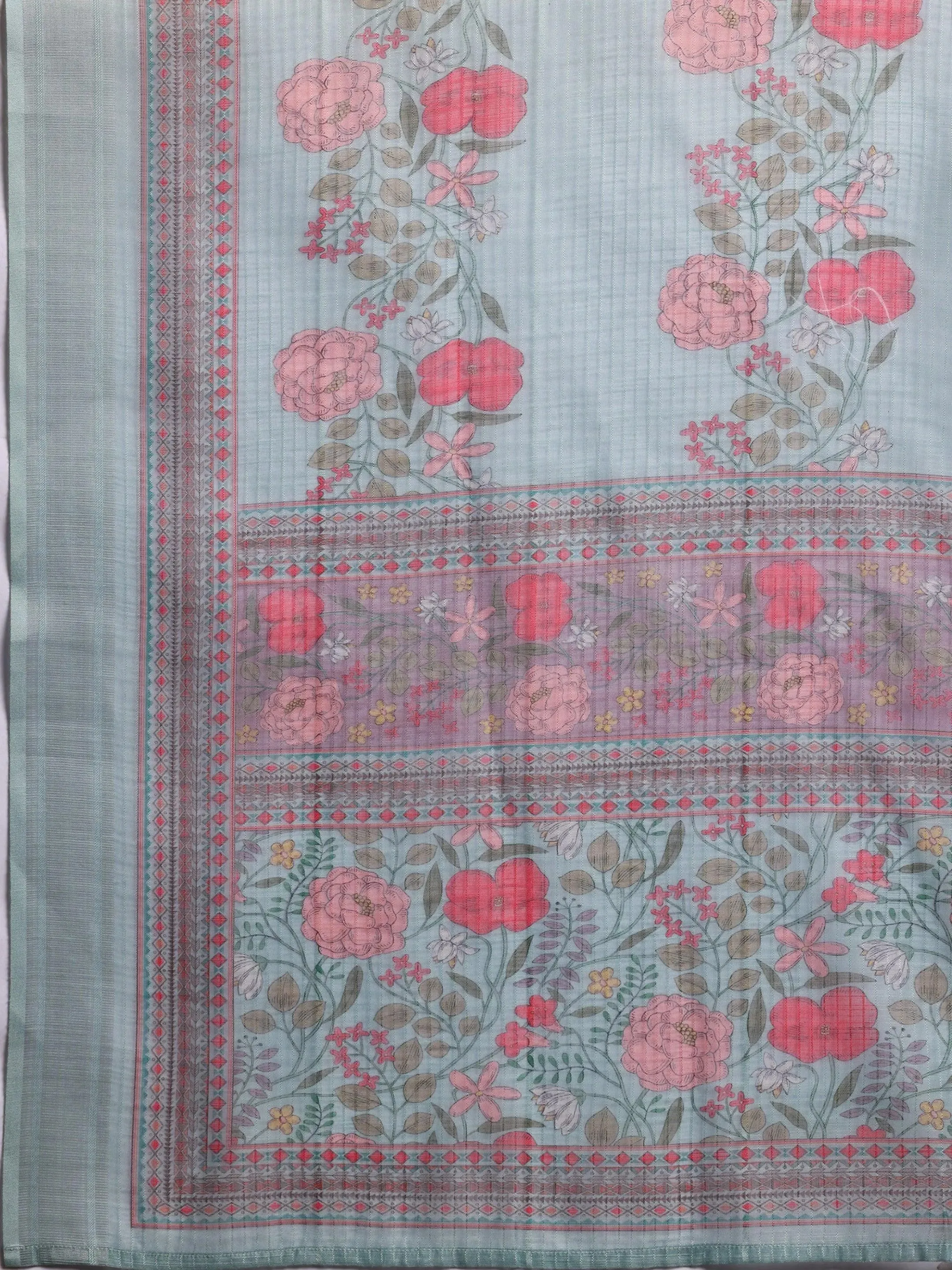 Green Printed Chanderi Silk Straight Suit With Dupatta