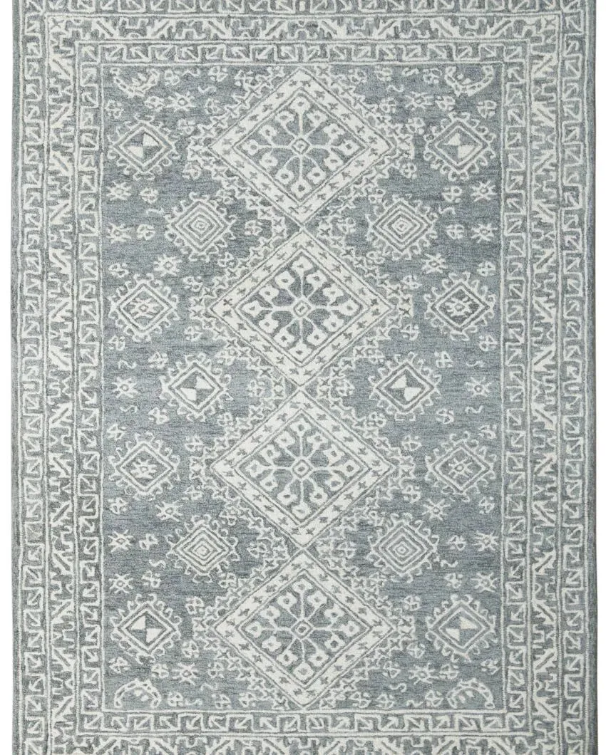 Grey Wool Geometric Pattern Hand-Tufted Rug Carpet