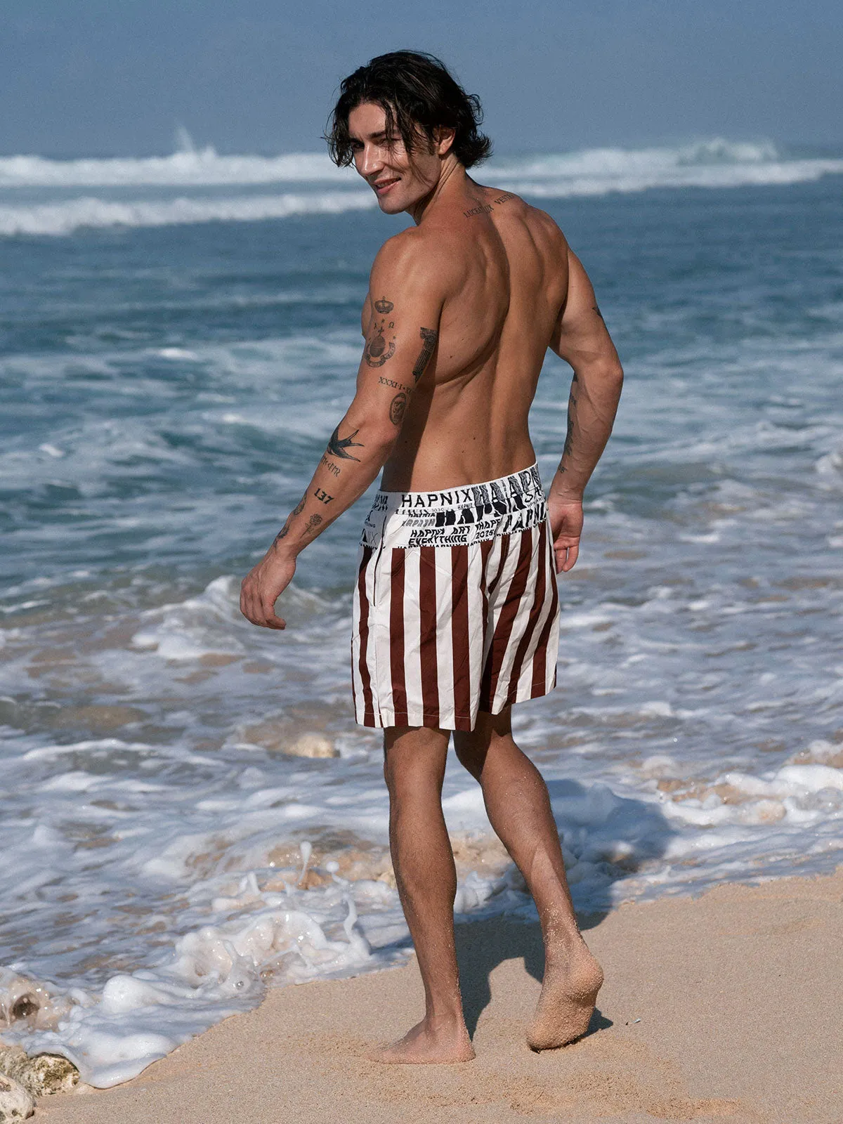 Hapnix® - The Coffee Stripe Men's 7" Swim Trunks
