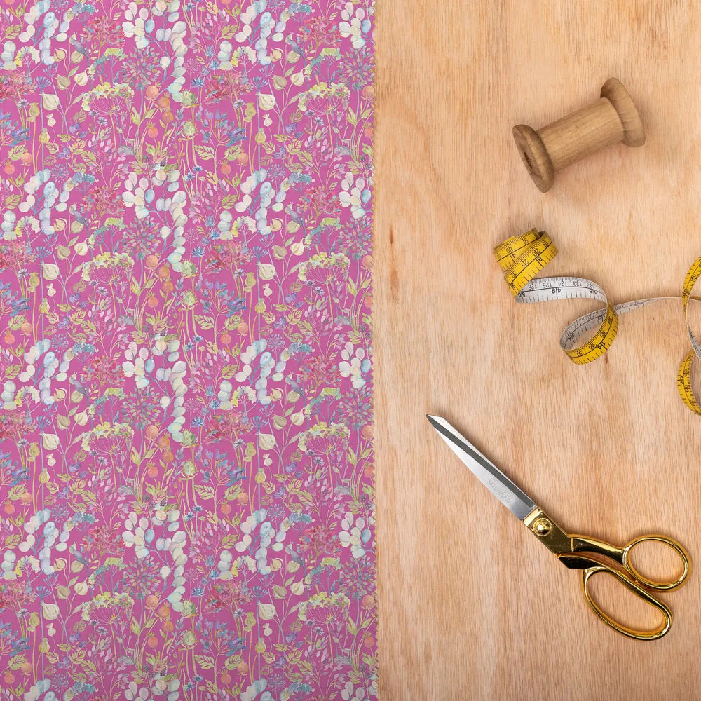Hedgerow Printed Crafting Cotton Apparel Fabric (By The Metre) Fuchsia