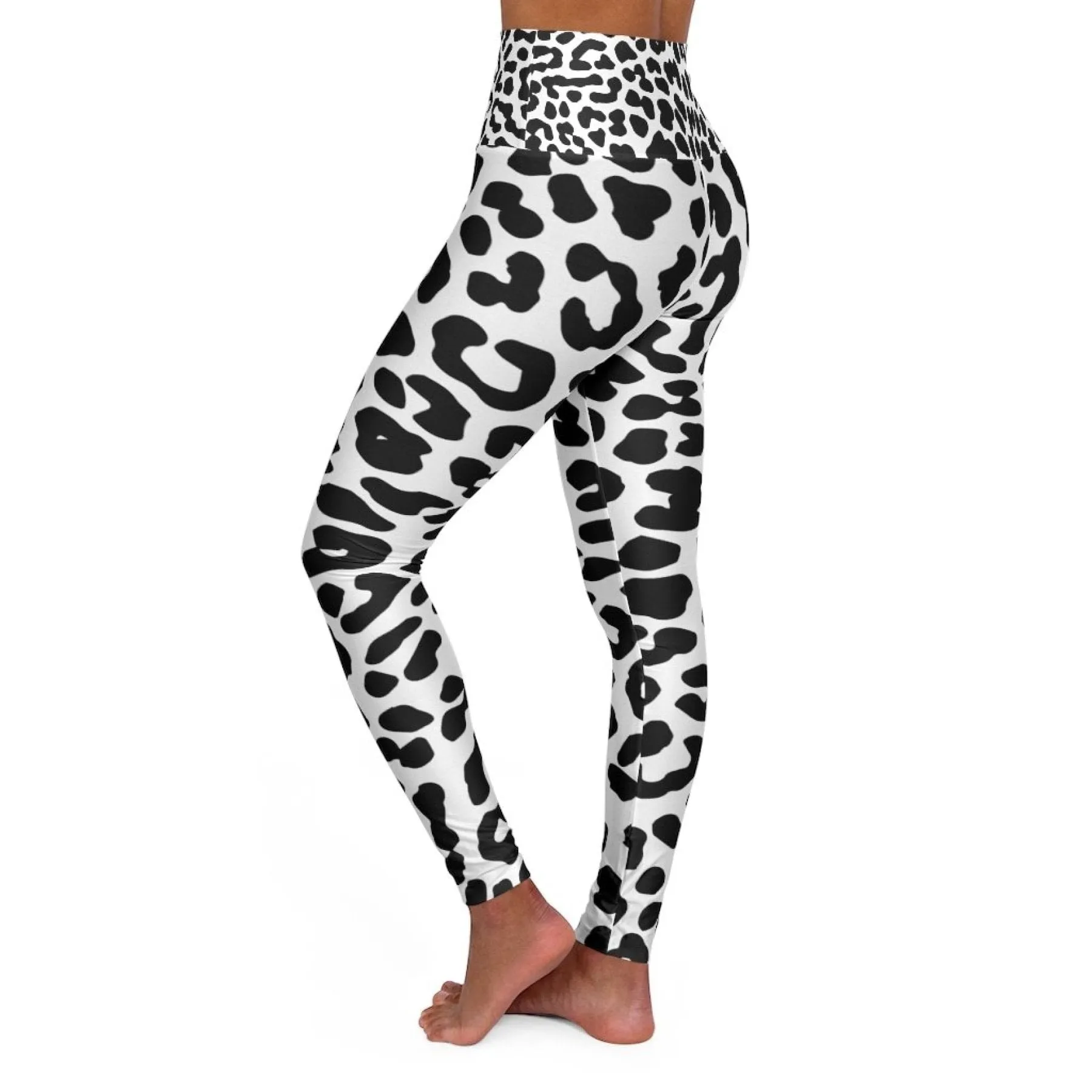 High Waisted Yoga Leggings - Black and White Leopard Style Pants