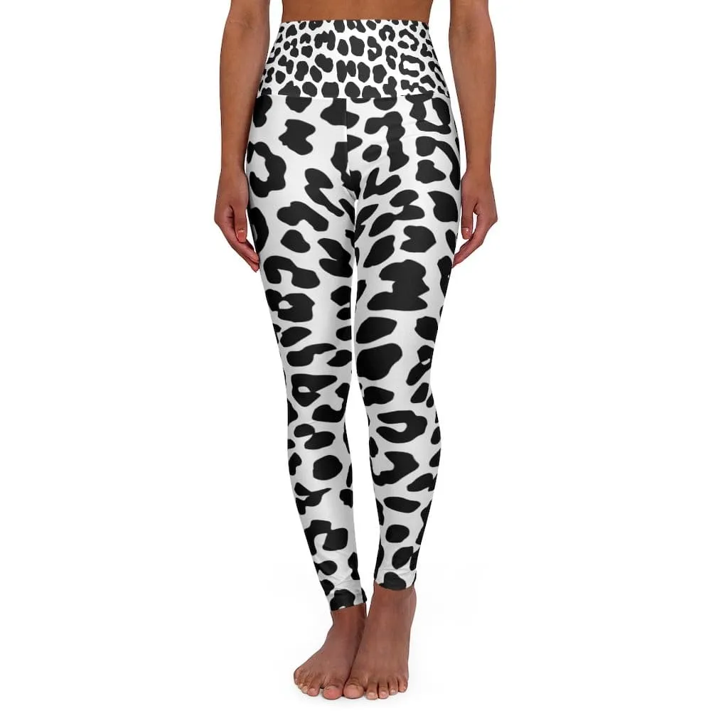 High Waisted Yoga Leggings - Black and White Leopard Style Pants