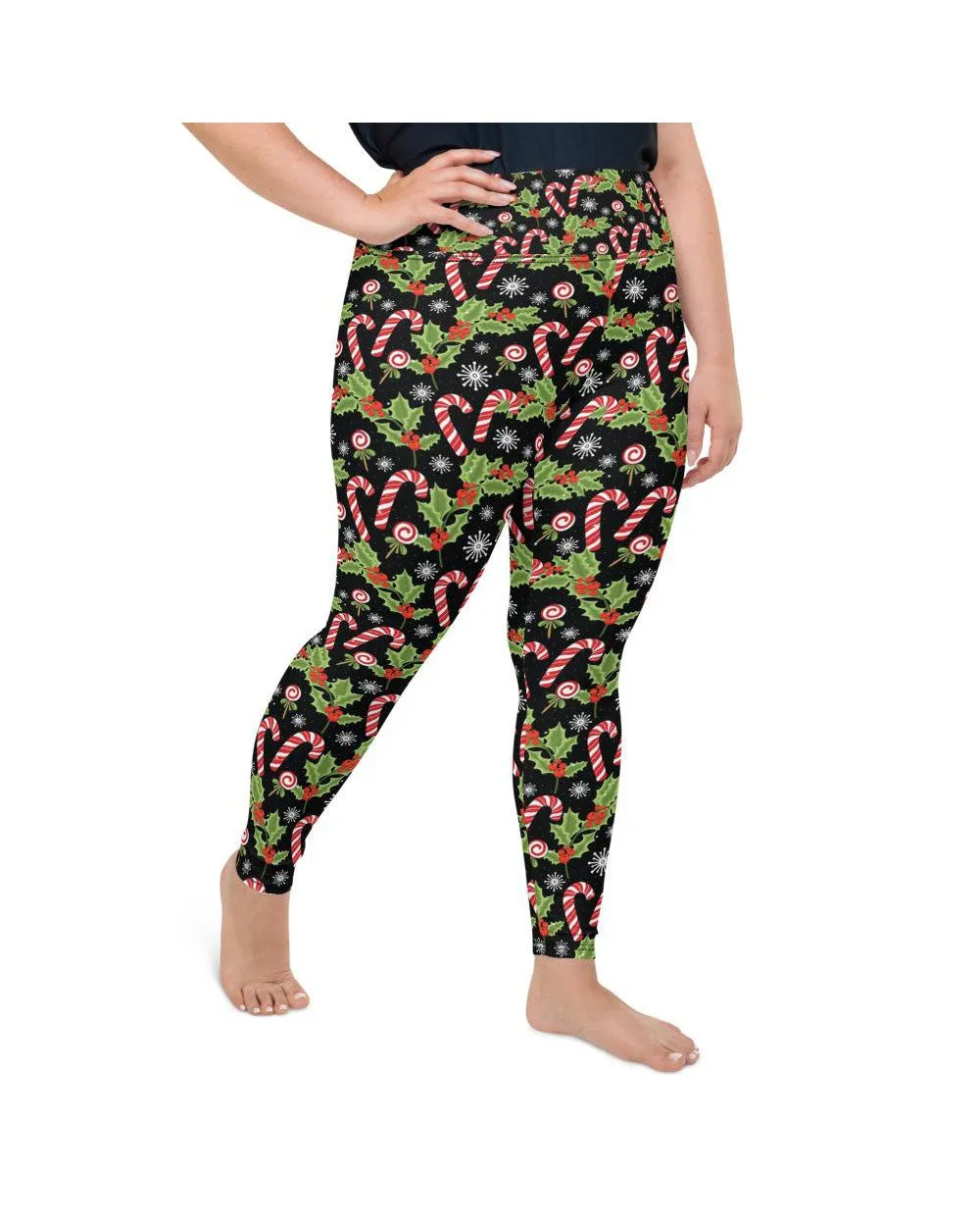 Holly Leaves with Berries Plus Size Leggings