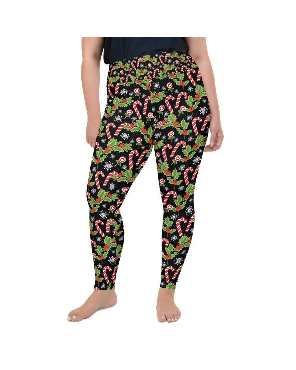 Holly Leaves with Berries Plus Size Leggings
