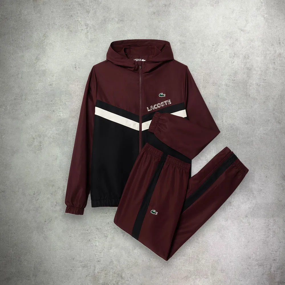 Lacoste Diamond Taffeta Tennis Tracksuit Set Bordeaux/Black/White