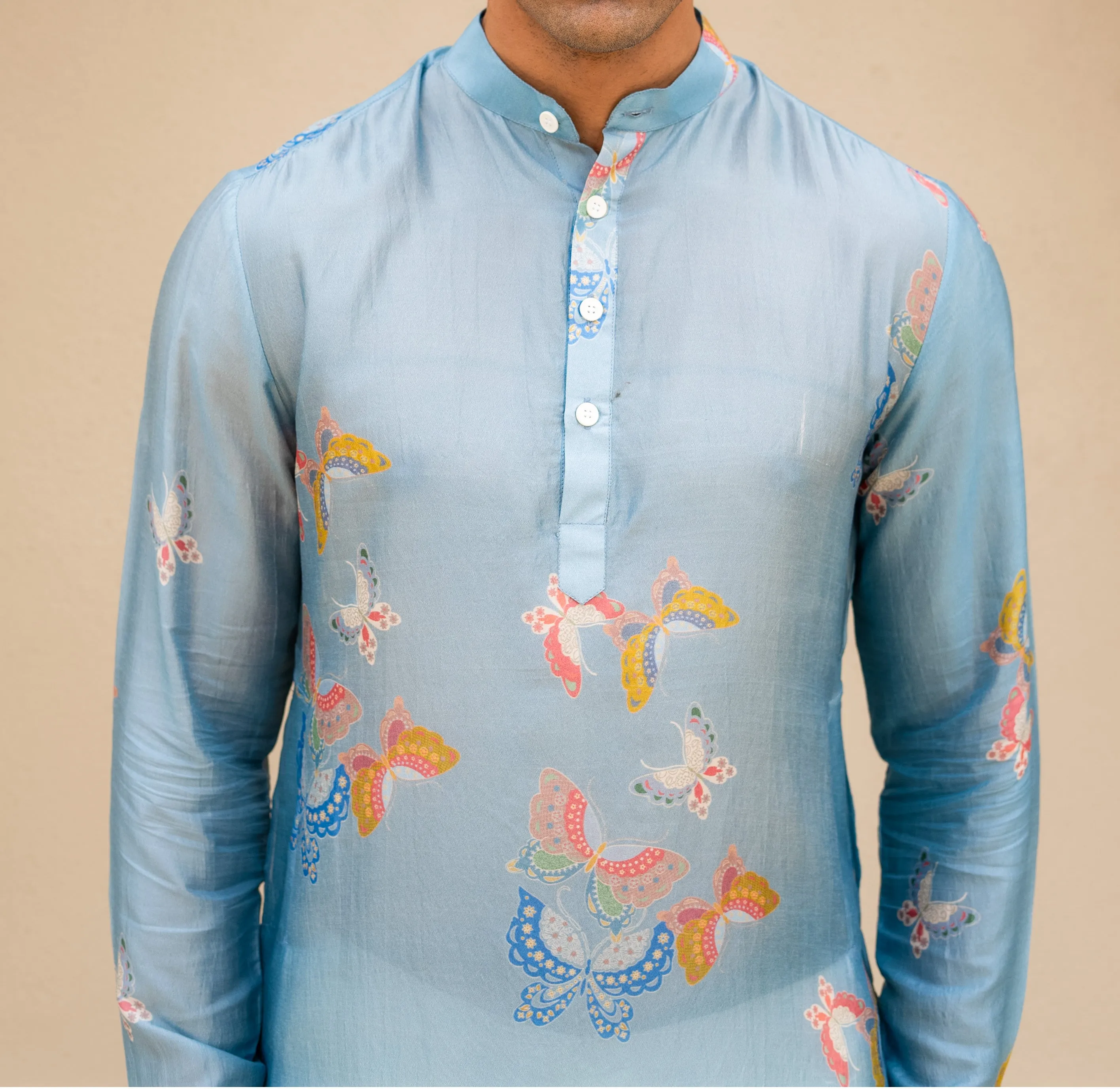Light Blue Butterfly Printed Kurta