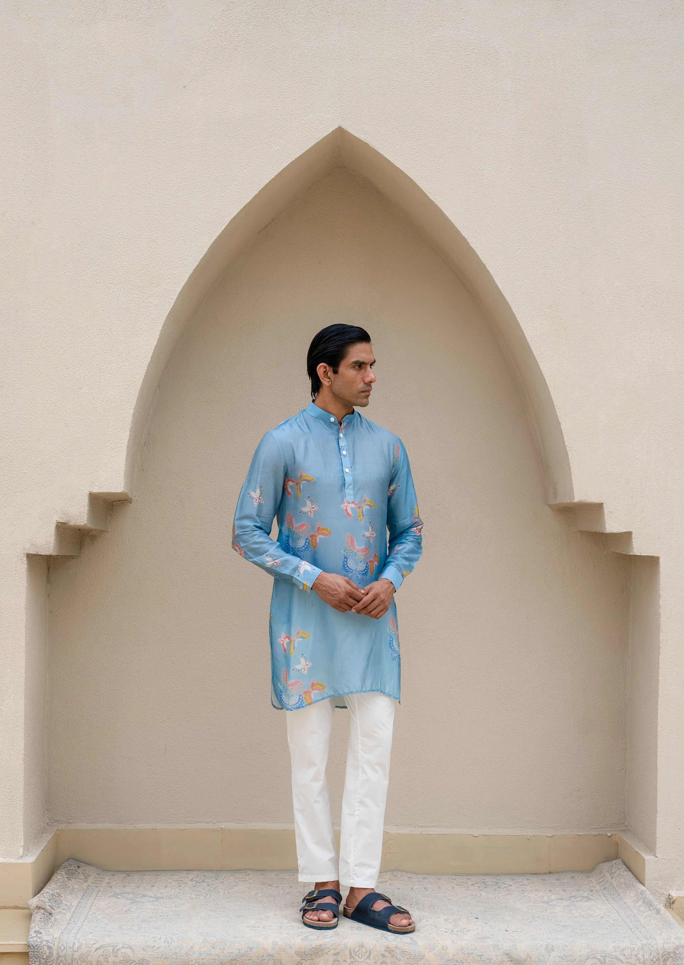 Light Blue Butterfly Printed Kurta