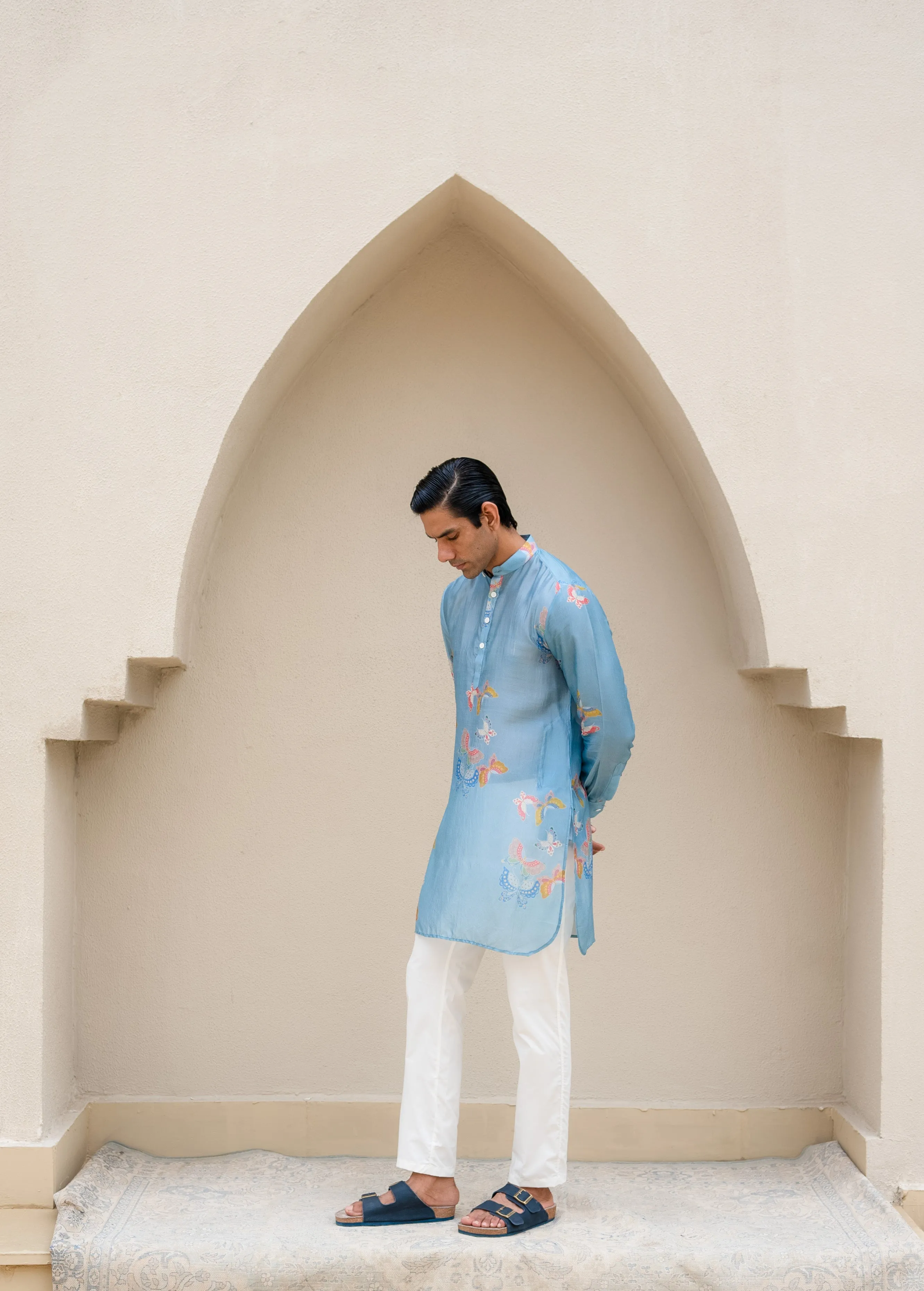 Light Blue Butterfly Printed Kurta