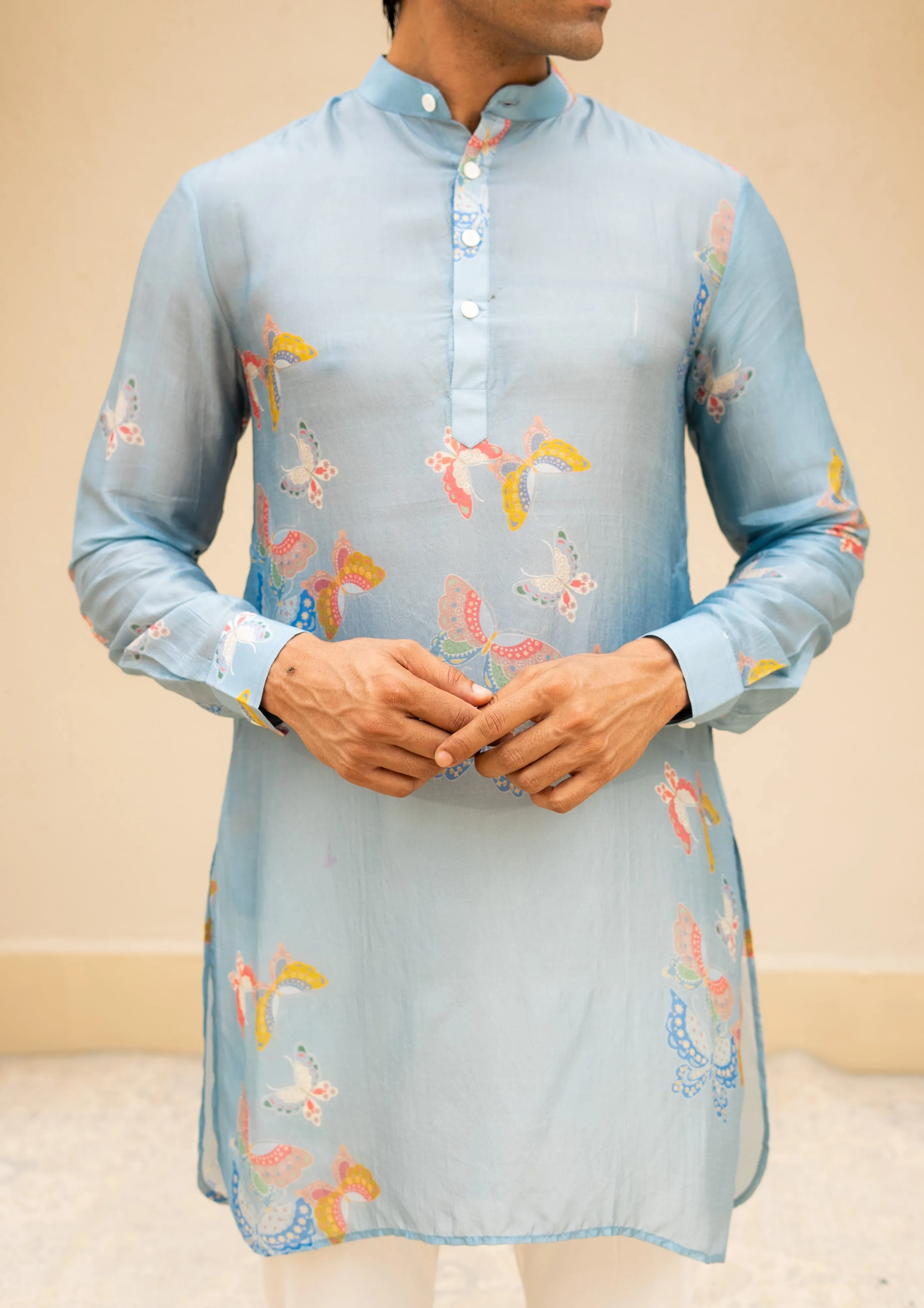 Light Blue Butterfly Printed Kurta