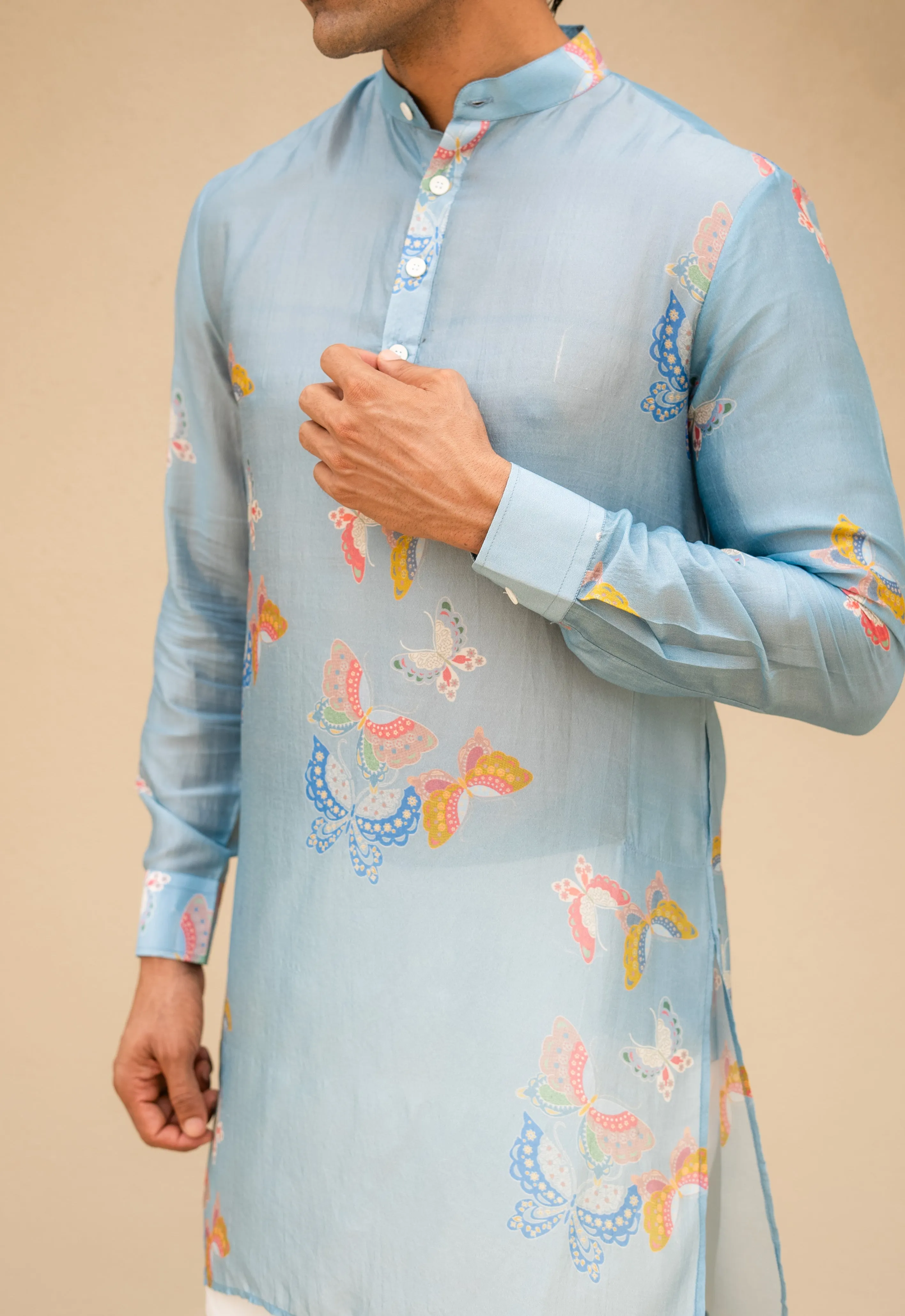 Light Blue Butterfly Printed Kurta
