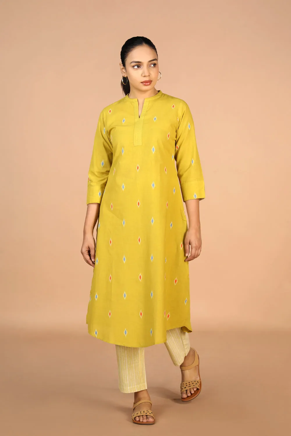 Lime Green Cotton Kurti and pants set