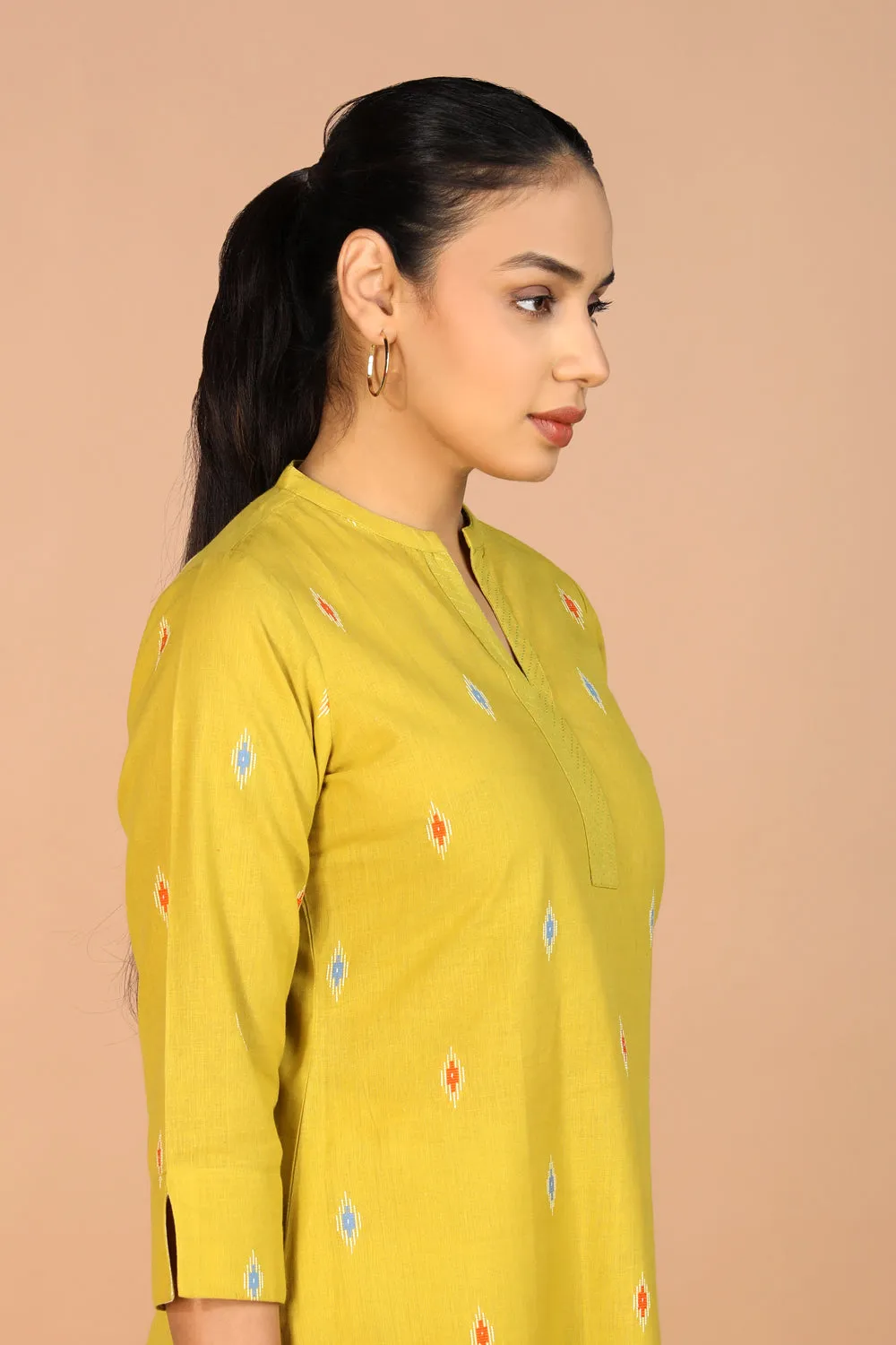 Lime Green Cotton Kurti and pants set