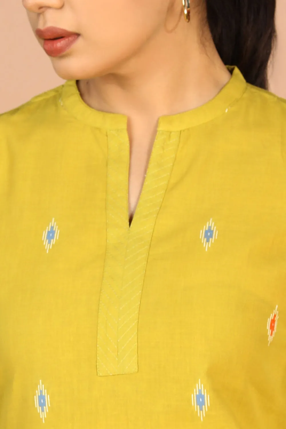 Lime Green Cotton Kurti and pants set