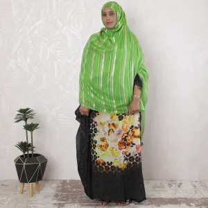 Lime green Premium pure silk chiffon garbasaar with same tone metallic lurex in stripe design-D17095