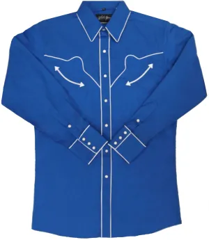Men's Embroidered Western Shirt: White Horse Retro Royal