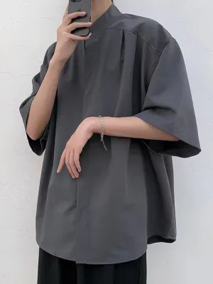 Mens High Collar Loose Fitting Shirt