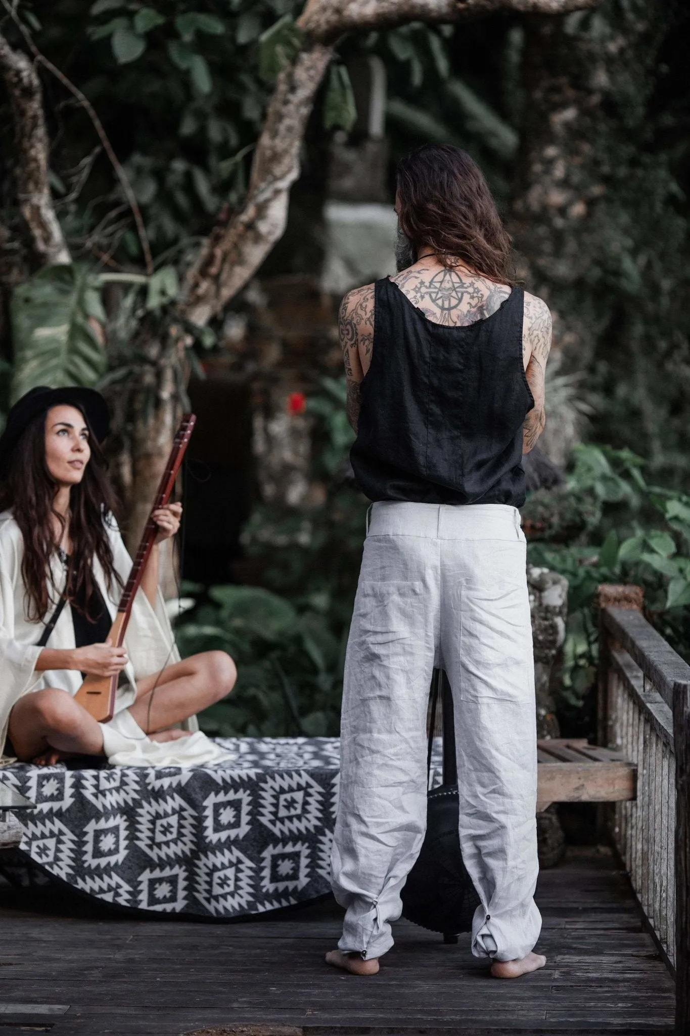 Mens Linen Wrap Pants / Loose Fitting Lounge Boho Trousers / Grey