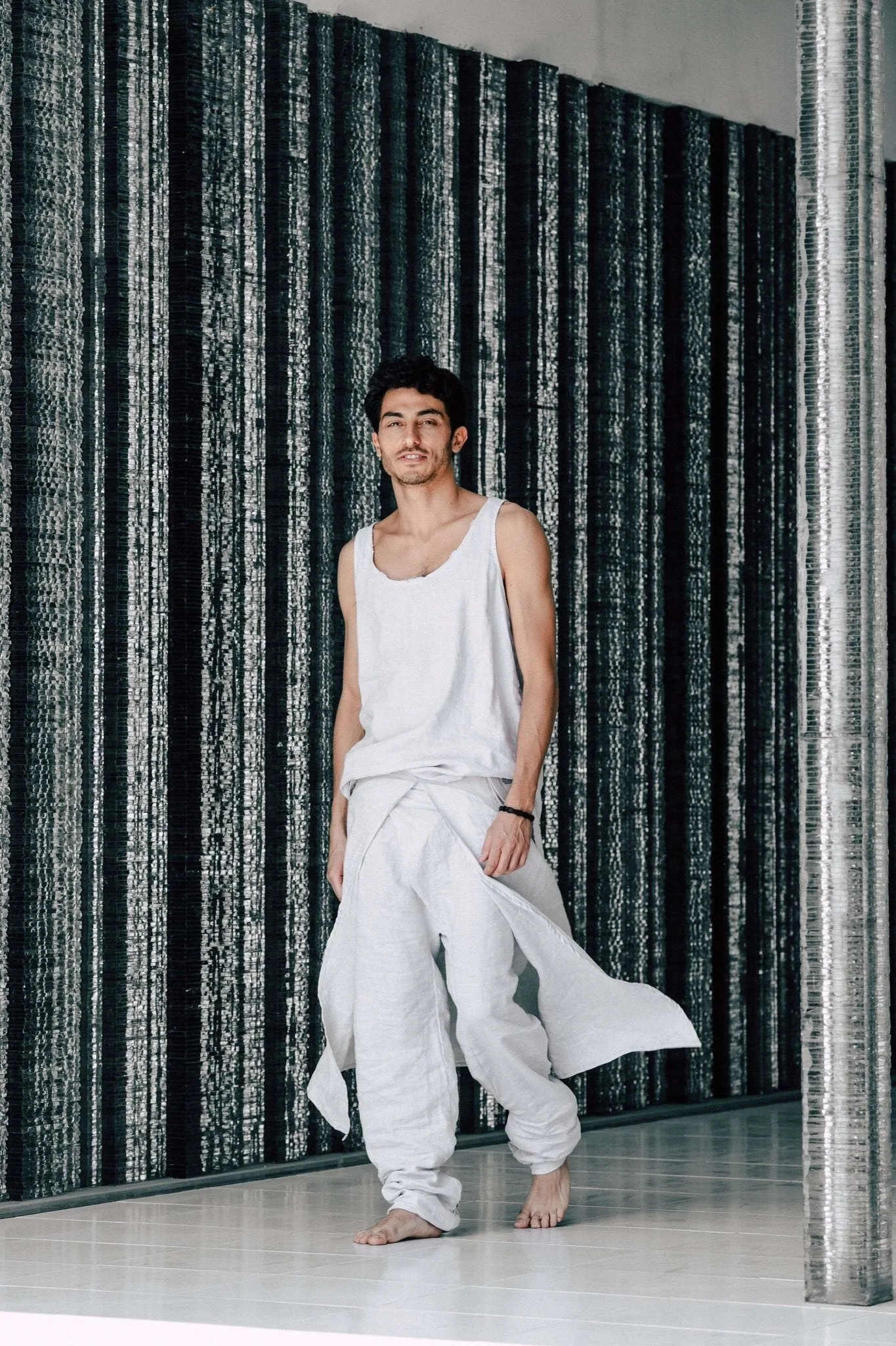 Mens Linen Wrap Pants / Loose Fitting Lounge Boho Trousers / Grey