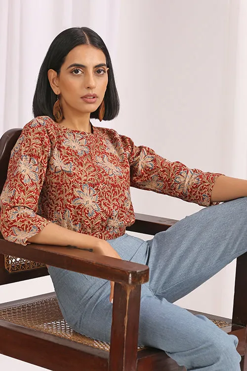 Okhai 'Jashan' Hand Block Printed Kalamkari Short Top