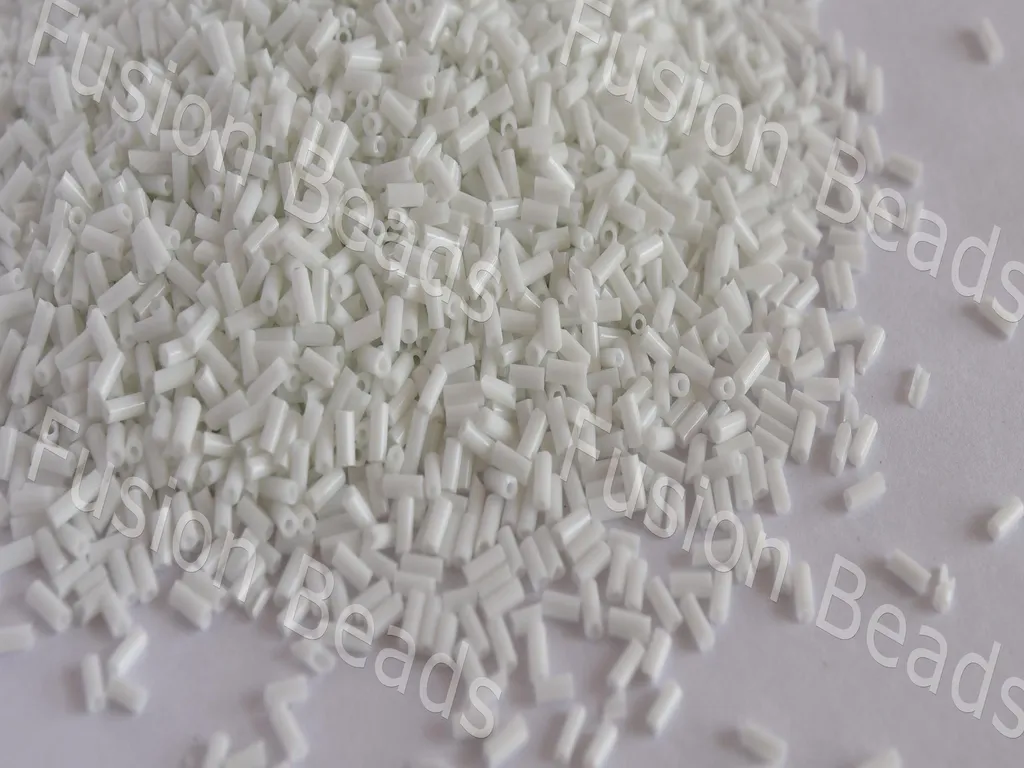 Opaque Frosted White Pipe / Bugle Glass Beads (Wholesale)