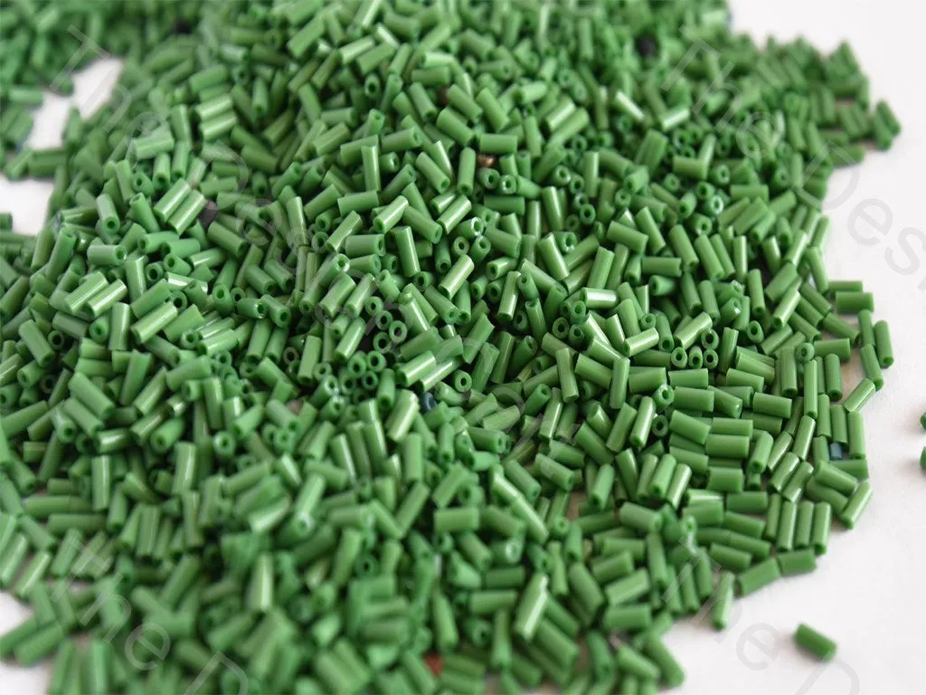 Opaque Green Pipe / Bugle Glass Beads (Wholesale)