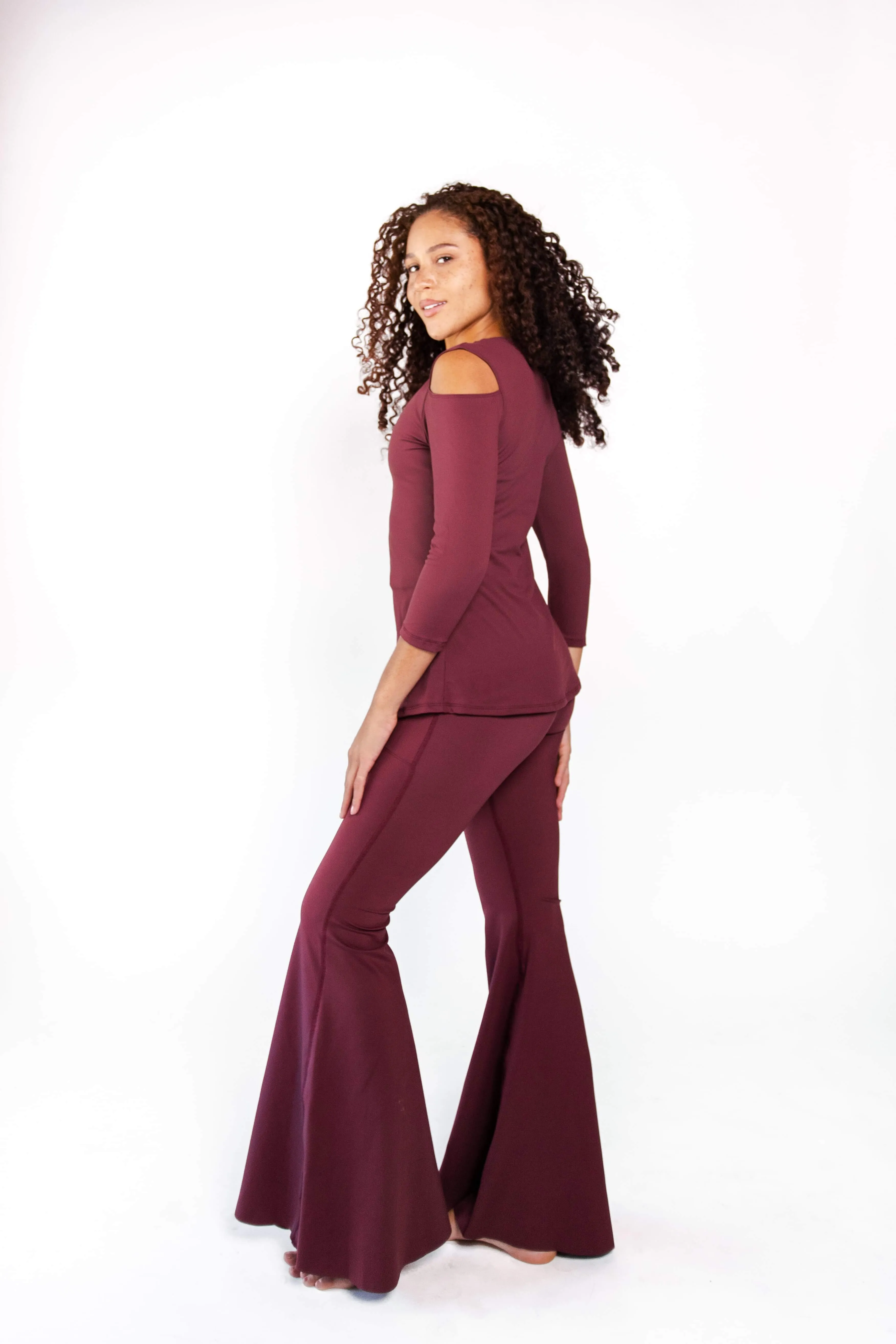 Open Shoulder Top in Maroon by Yoga Democracy