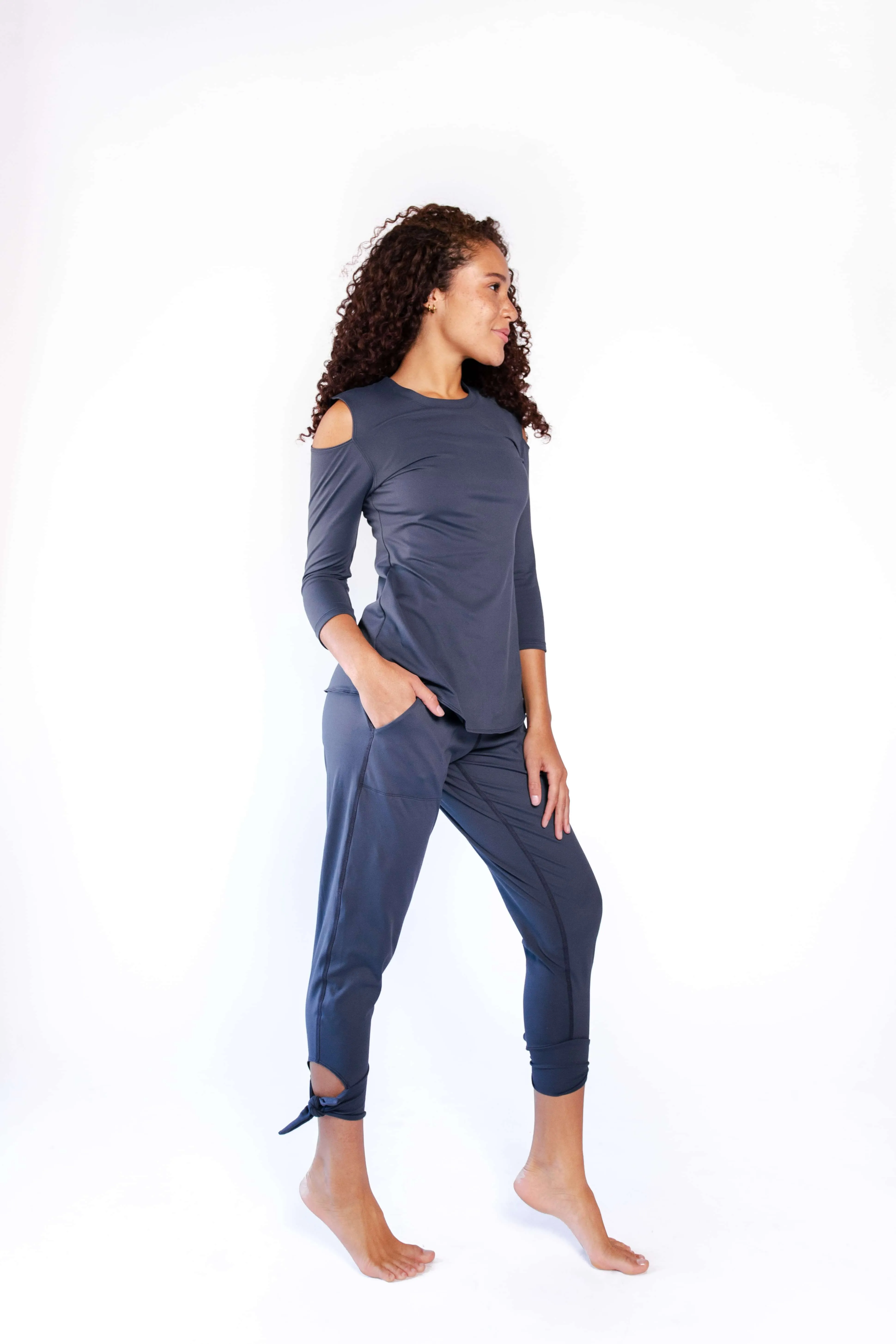 Open Shoulder Top in Navy Blue by Yoga Democracy