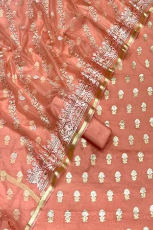 Orange Banarasi Cotton Silk Suit with Embroidered Dupatta