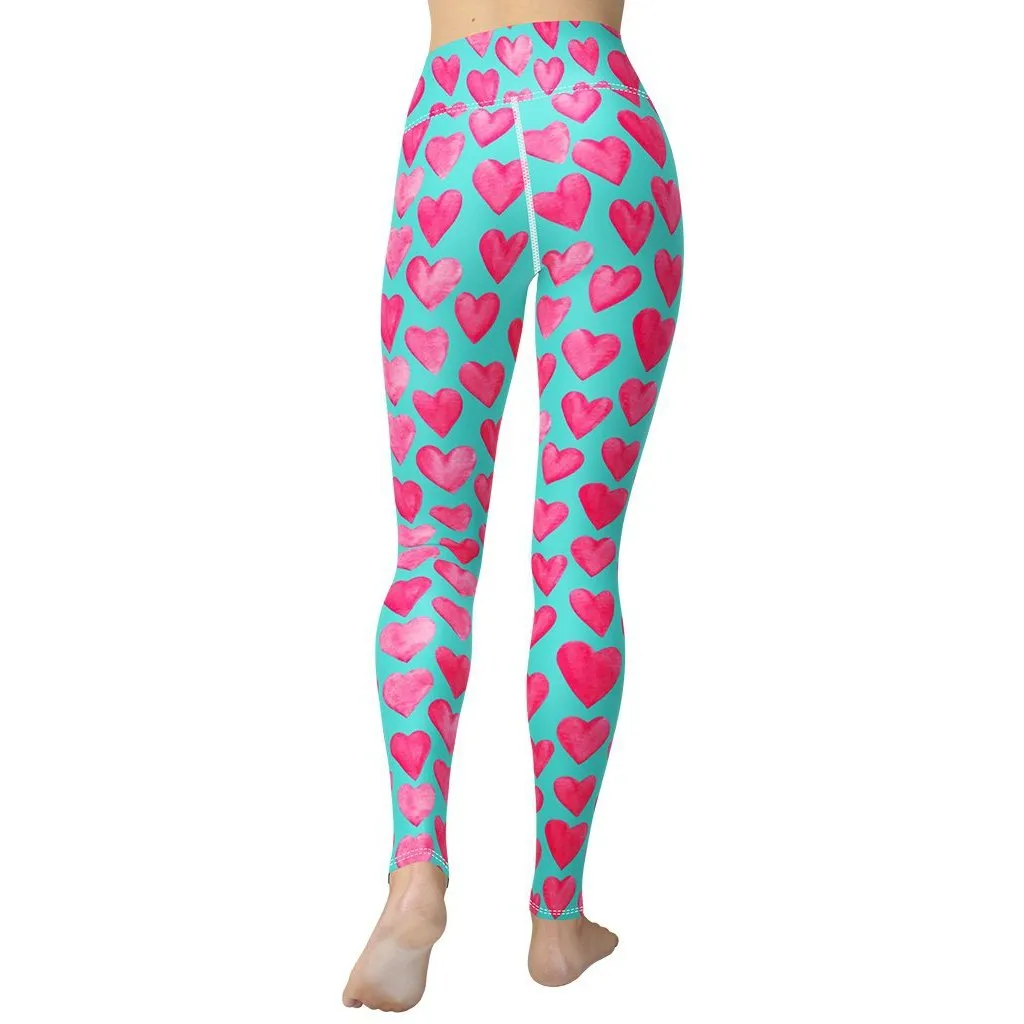 Pink Hearts Yoga Leggings