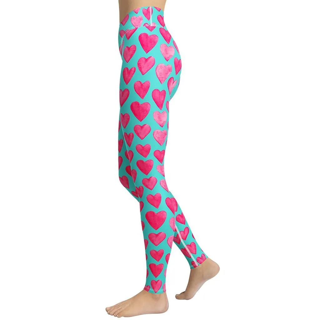 Pink Hearts Yoga Leggings