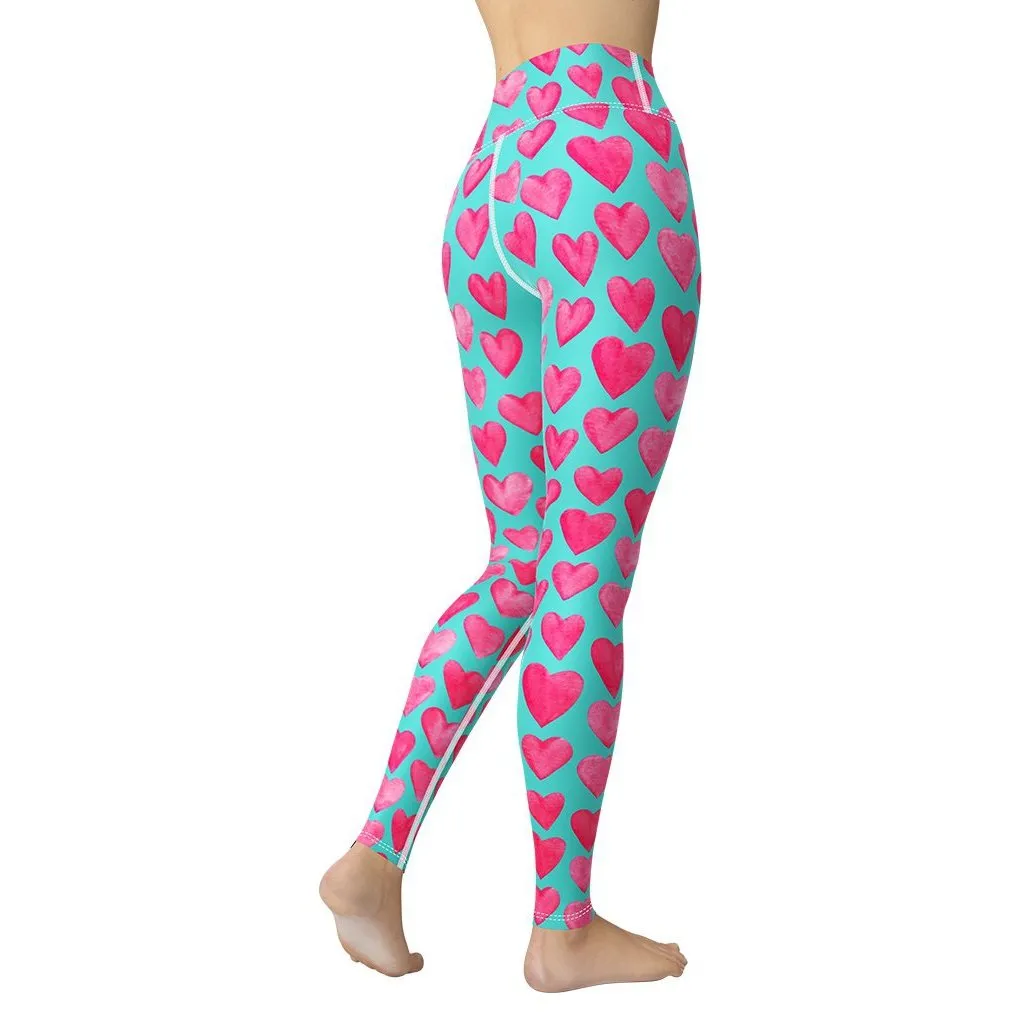 Pink Hearts Yoga Leggings