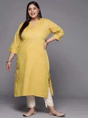 Plus Size Lime Green Woven Design Rayon Straight Kurta