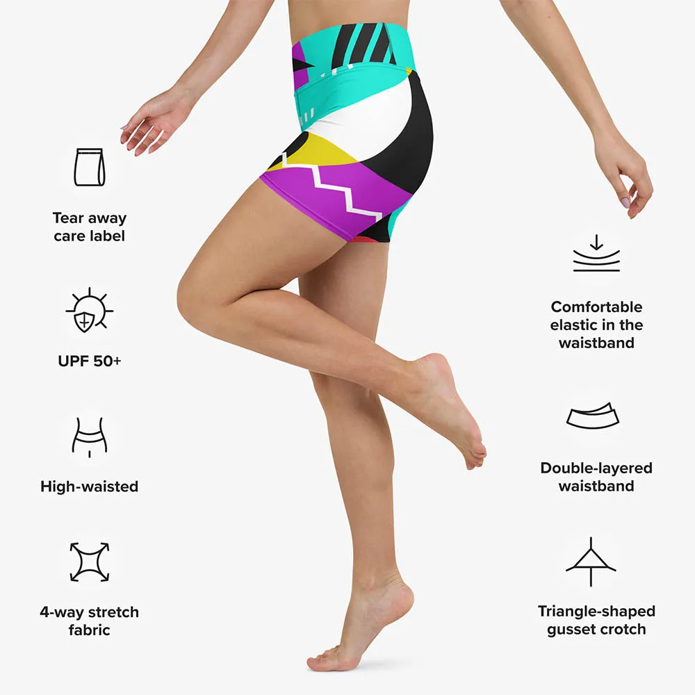 Printed Yoga Shorts "Surrealist 2" Purple/Red/Black