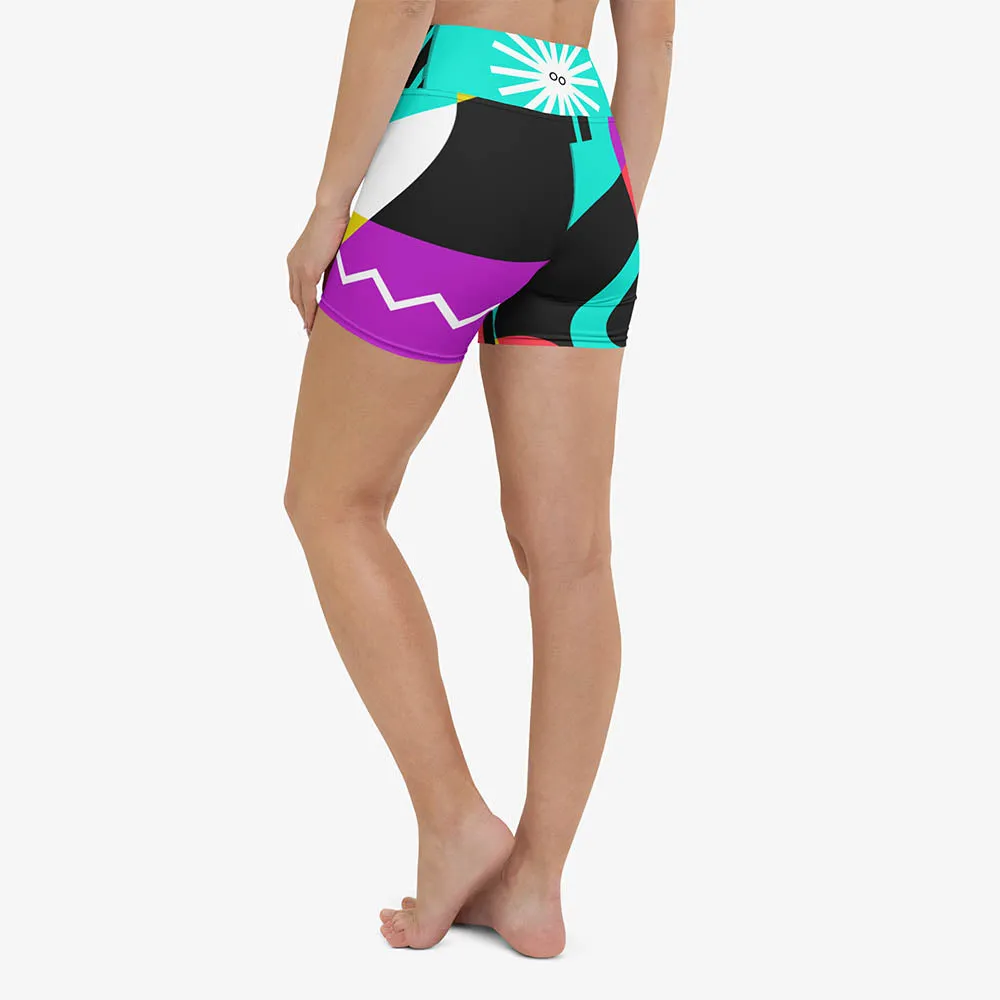 Printed Yoga Shorts "Surrealist 2" Purple/Red/Black