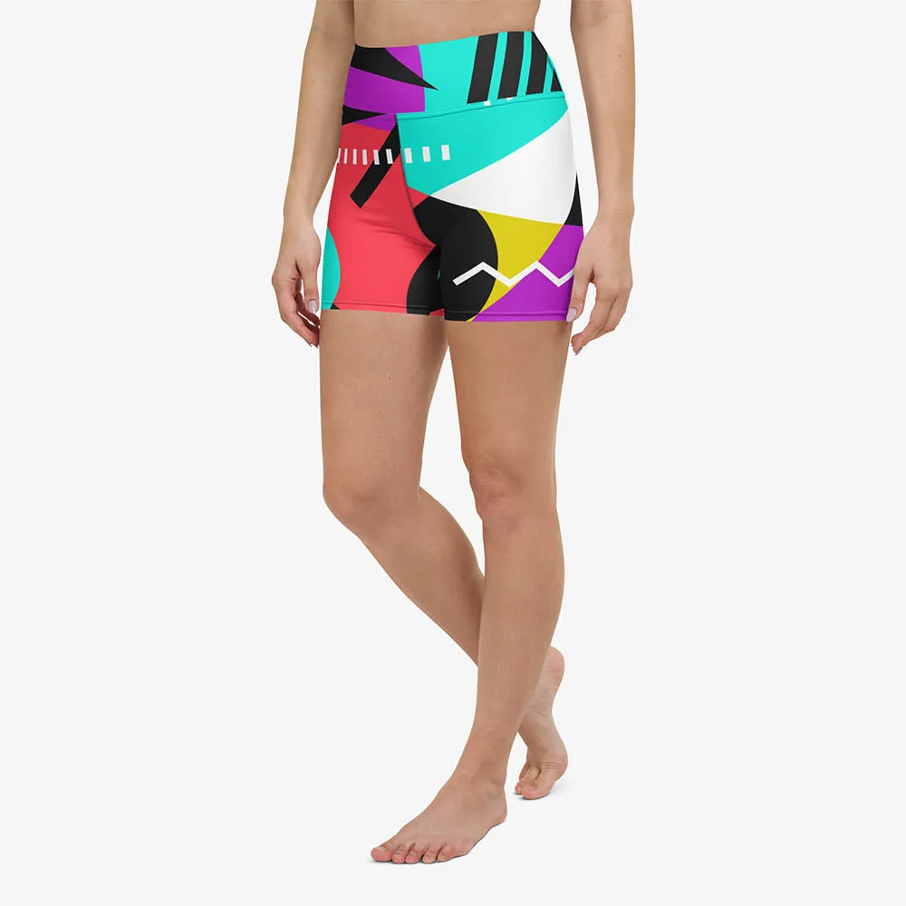 Printed Yoga Shorts "Surrealist 2" Purple/Red/Black